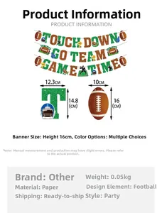 Vue détaillée des bannières de fête football avec dimensions et motifs de lettres de sport
