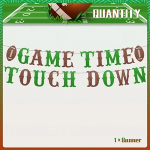 American Football Theme Party Banner Glitter Green Brown Game Time Touch Down Super Bowl Celebration Decor Supplies