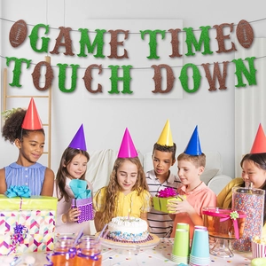 Rugged American football theme party banners with Game Time and Touch Down glitter text