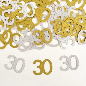 Confettis numéros 30 pailletés or et argent pour décoration de fête de 30ème anniversaire