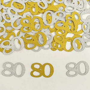 Confettis scintillants numéro 80 en or et argent pour décoration de table 80e anniversaire