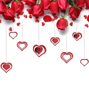 3D layered red heart pendant with roses for Valentine's Day wedding party decoration
