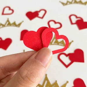 Confetti glitter red double heart and gold crown for wedding party table decorations