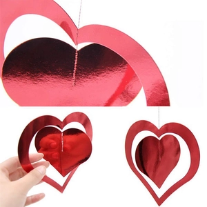 3D red double heart hanging decorations for Valentine's Day party and wedding backdrop
