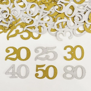 Confettis pailletés or et argent chiffres 20 à 80 pour décoration de table anniversaire