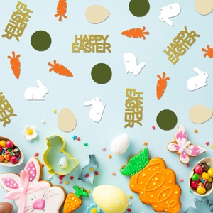 Easter confetti set with gold glitter Happy Easter letters, bunny and carrot table decor