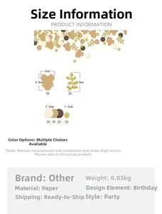 Detailed size guide for baby shower confetti featuring beige, brown, and gold glitter shapes