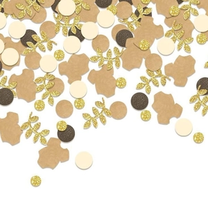 Baby birthday party confetti set with gold glitter leaves and brown bodysuit paper cutouts