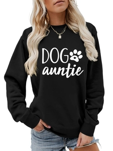 Détail du texte Dog Auntie et empreinte de patte sur un sweat noir avec collier