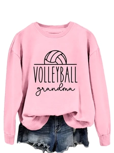 Detail of pink volleyball grandma sweatshirt featuring ribbed cuffs and soft fabric