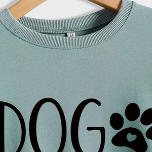 Sweat vert sauge avec imprimé DOG et motif patte de chien à col rond décontracté