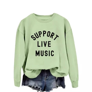 Support Live Music light green crewneck sweatshirt with dropped shoulders for women
