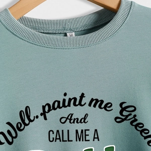Loose fit crewneck sweatshirt in sage green with Well Paint graphic and ribbed neckline