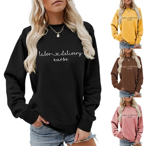 Détails des sweat-shirts labor & delivery nurse en noir, jaune, marron et rose doux