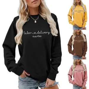 Sweatshirt Femme Col Rond Manches Longues Imprimé Lettres Labor Delivery Nurse Pull Décontracté