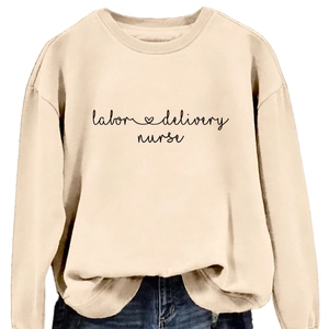 Sweat beige Labor Delivery Nurse à col rond et manches longues pour femmes en coton