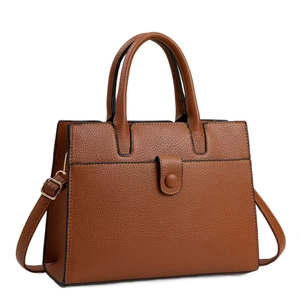 Brown leather commuter tote bag with large capacity and adjustable shoulder strap
