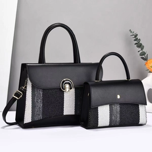 Damen Mode Handtaschen Set PU Leder Gestreift Patchwork Shopper Große Kapazität Umhängetasche Für Den Alltag Pendeln