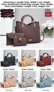 Detailed views of women's wave texture PU leather 3-piece handbag set with metal handles