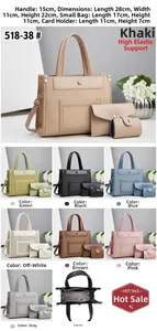 Detailed size specifications and interior structure of the 3-piece handbag set