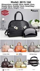 Detailed view of crocodile pattern tote bag set with dimensions and interior storage layout