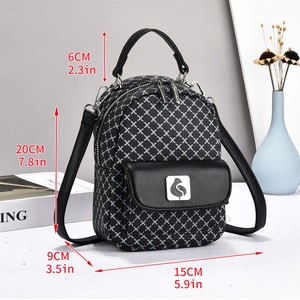 Detailed dimensions of checkered mini backpack showing 20cm height and compact design