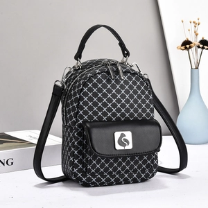 Mini checkered backpack with leather trim and silver bird logo for casual fashion