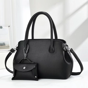 Lychee Grain PU Leather Handbag And Mini Coin Purse With Detachable Shoulder Strap Minimalist Commuter Bag For Women