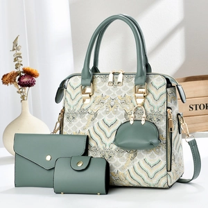Set borse quattro pezzi in jacquard verde alla moda con tote e portafoglio