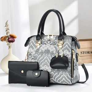 Set elegante di 4 borse da donna con motivo a paesaggio e portafogli coordinati
