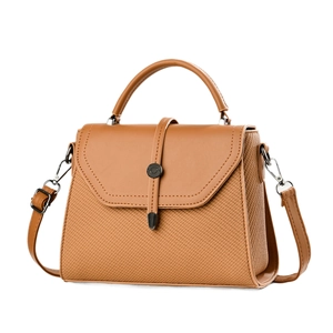 Brown woven texture leather handbag for women with adjustable shoulder strap and silver hardware