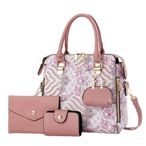 Set borse 3 pezzi con borsa a mano stampa onde rosa e portafoglio a busta coordinato