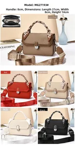 Detailed view of the multi-compartment interior and five color options for this crossbody bag