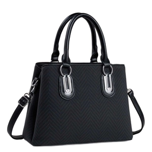 Sac à main noir à motif chevrons avec poignées et bandoulière réglable pour femmes