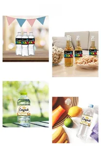 Detail of Class of 2024 graduation water bottle labels with black and gold party designs