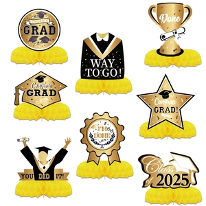 Set da 8 Decorazioni per Laurea 2026 Centrotavola a Nido d'Ape Nero e Oro Party