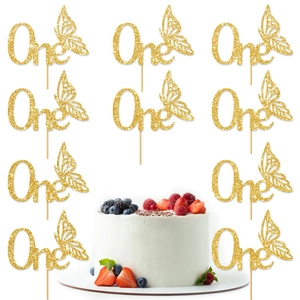 11-teiliges Set gold glitzernde Schmetterling One Kuchendeko für Baby 1. Geburtstag