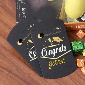 Graduation party black pillow gift boxes with gold foil congratulations patterns
