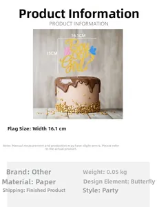 Größentabelle für Boy or Girl Kuchendeko mit 3D-Schmetterlingen, Maße 16,1 cm x 15 cm