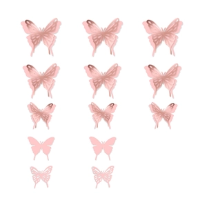 Pink double-layer 3D butterfly wall stickers set with hollow and solid decorative designs
