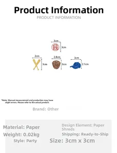 Detailed size chart for glitter baseball party confetti with glove and bat shapes