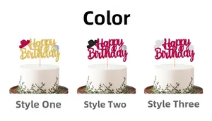 Disco ball birthday cake toppers with cowboy hats in pink and gold glitters