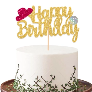 Happy Birthday Cake Topper Glitter Cardstock Disco Ball Cowboy Hat Western Theme Dessert Decoration Party Supplies