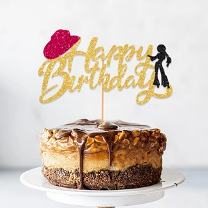 Disco party Happy Birthday cake topper with glitter finish and dancer silhouettes