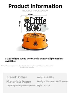 Detail of Halloween Little Boo cake topper with dimensions showing paper glitter material