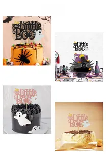Glitter Little Boo cake toppers with ghost and pumpkin details for Halloween party decor