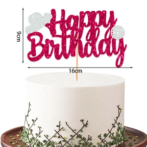 Pink glitter Happy Birthday cake topper with disco cowboy hat and golf ball decor