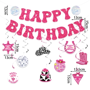 Rosa Western-Party-Set mit Happy Birthday Banner und glitzernder Cowboy-Dekoration