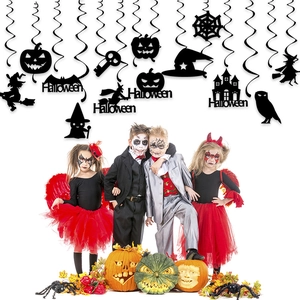 Halloween spiral ceiling hanging decorations featuring pumpkin bat and ghost motifs