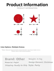 Size chart for red glitter star and circle party garlands with detailed measurements